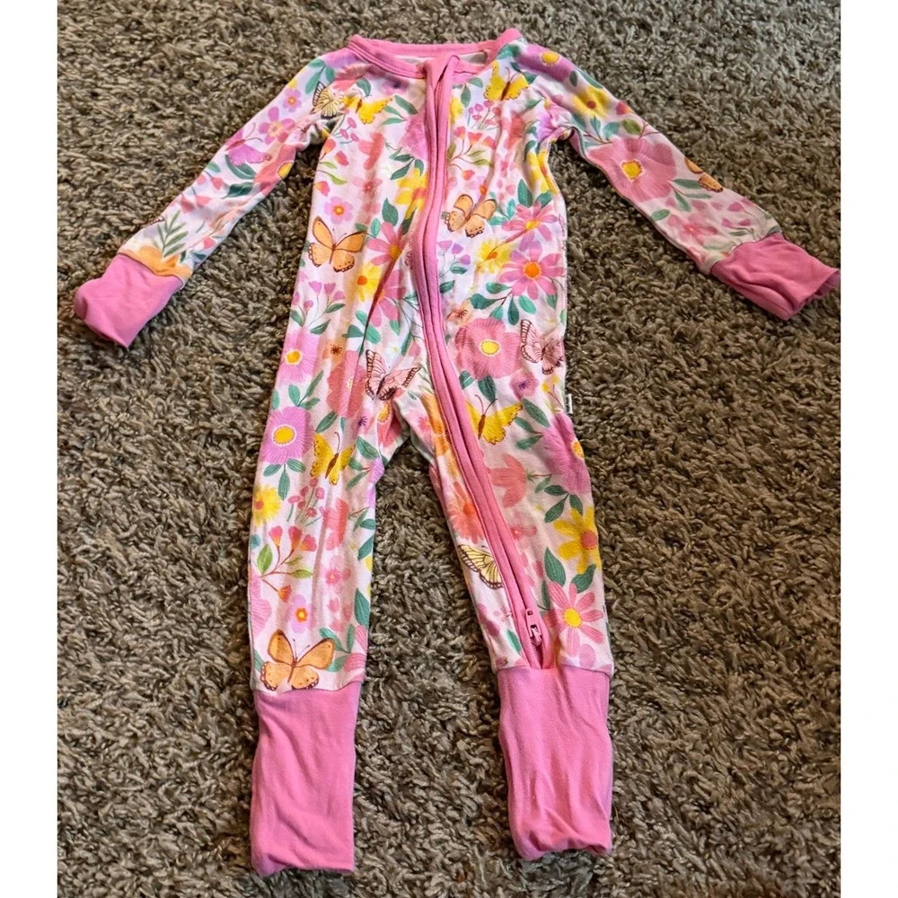 Little Sleepies-Pink Floral & Butterfly Print Zippy 3-6 Months